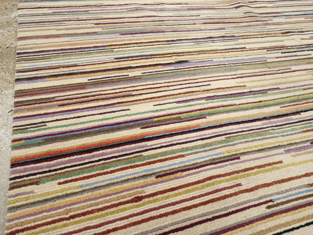 Contemporary Turkish Striped Room Size Carpet, No.31335 - Galerie Shabab