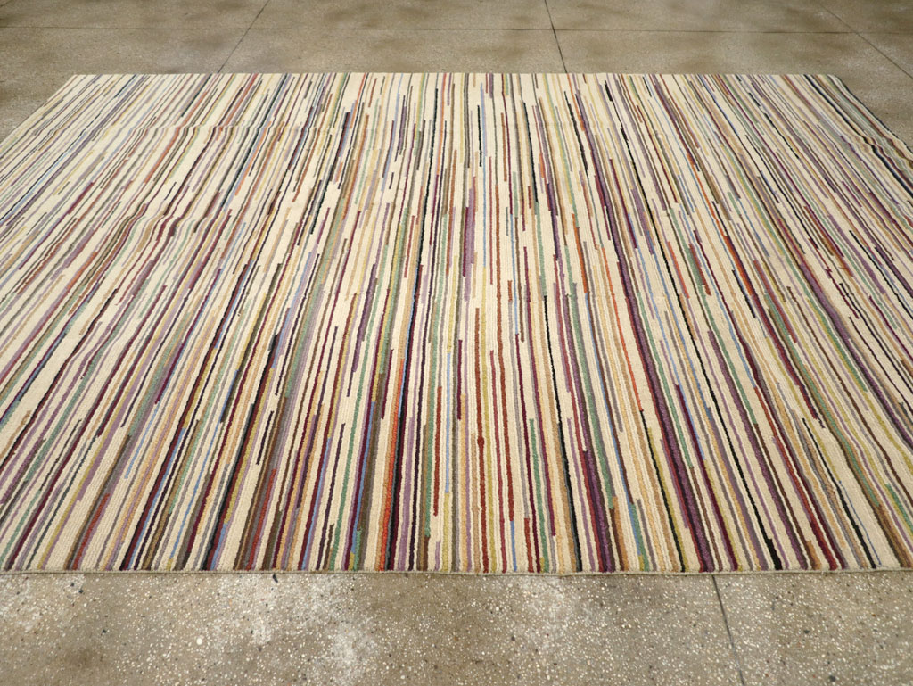 Contemporary Turkish Striped Room Size Carpet, No.31335 - Galerie Shabab