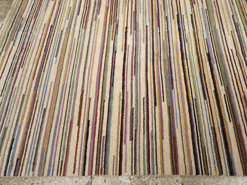 Contemporary Turkish Striped Room Size Carpet, No.31335 - Galerie Shabab