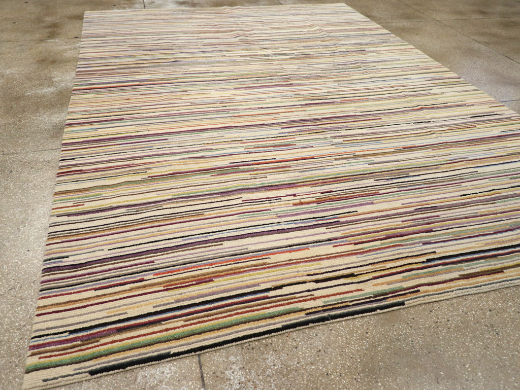 Contemporary Turkish Striped Room Size Carpet, No.31335 - Galerie Shabab