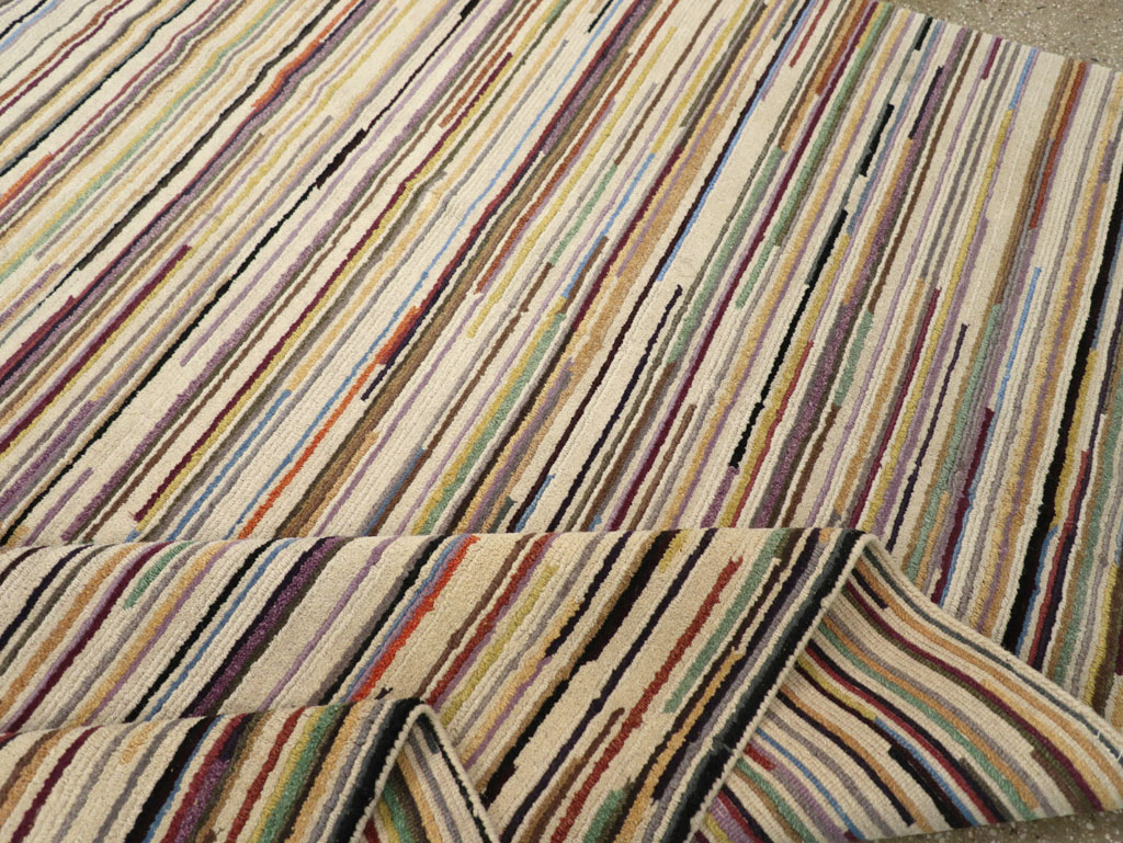 Contemporary Turkish Striped Room Size Carpet, No.31335 - Galerie Shabab