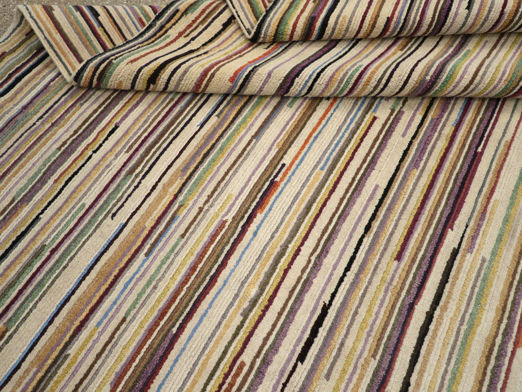 Contemporary Turkish Striped Room Size Carpet, No.31335 - Galerie Shabab
