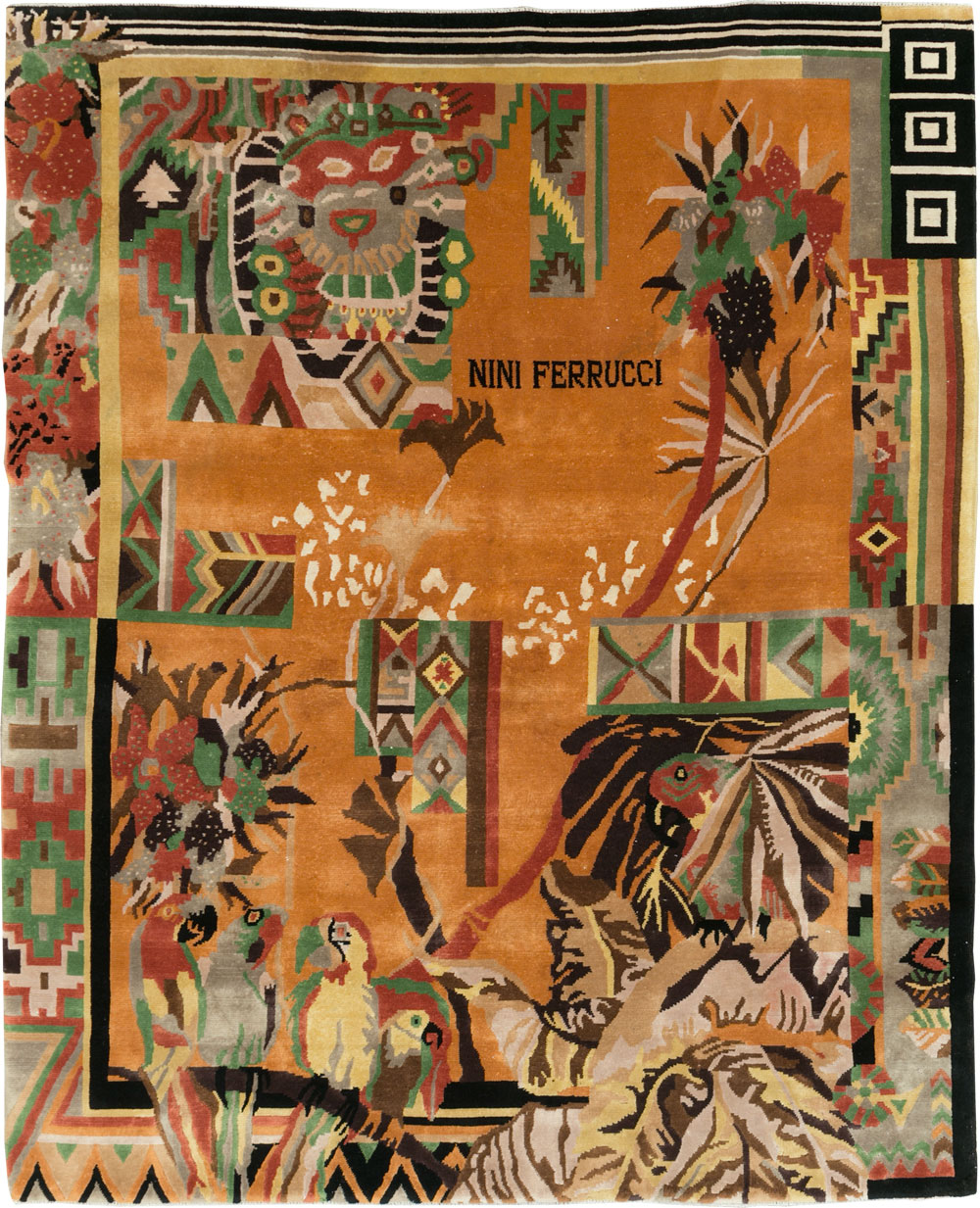 Vintage Tibetan Art Deco Carpet by Nini Ferrucci, No.31340 - Galerie Shabab
