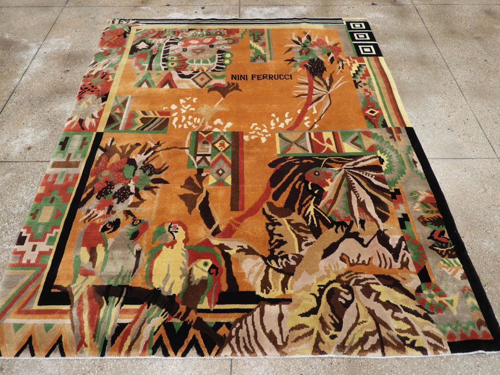 Vintage Tibetan Art Deco Carpet by Nini Ferrucci, No.31340 - Galerie Shabab