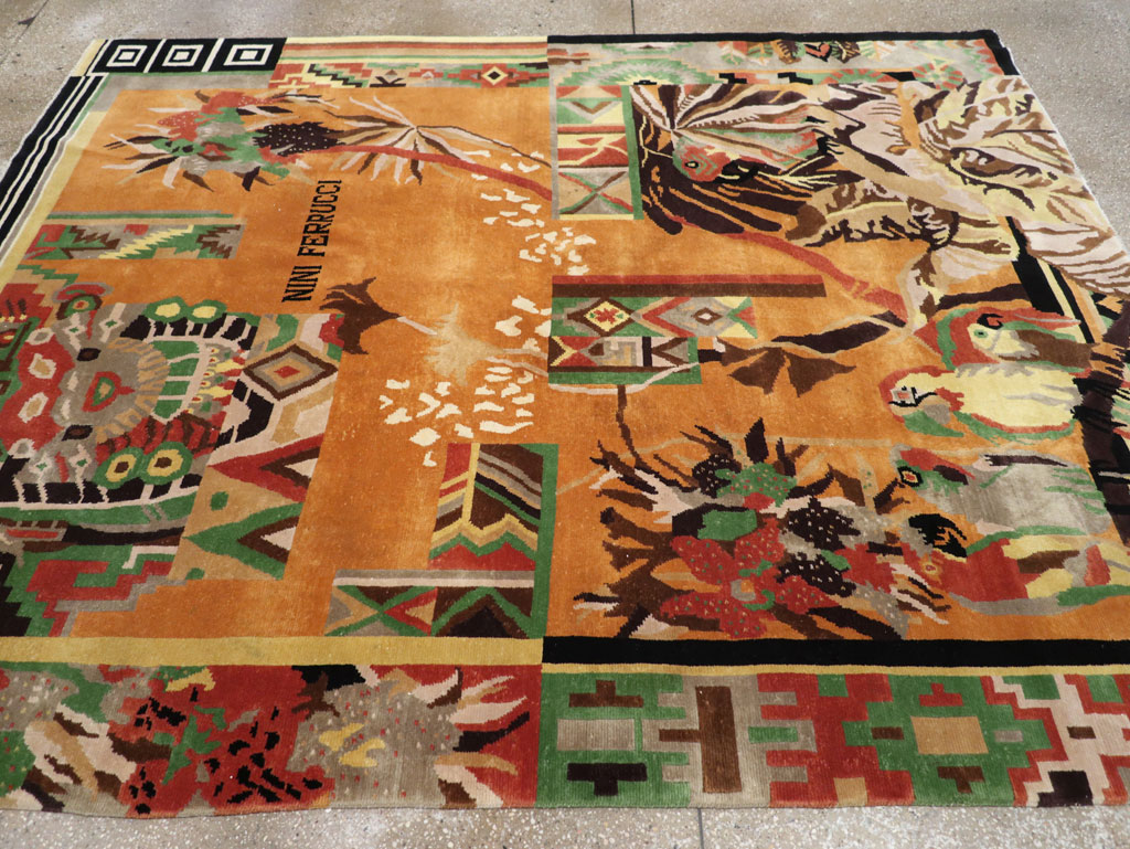 Vintage Tibetan Art Deco Carpet by Nini Ferrucci, No.31340 - Galerie Shabab