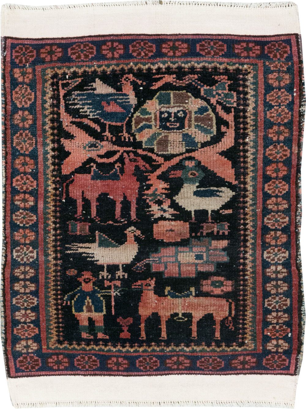 Antique Persian Kurdish Pictorial Throw Rug, No.31345 - Galerie Shabab