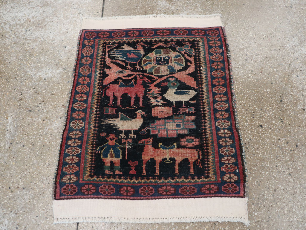 Antique Persian Kurdish Pictorial Throw Rug, No.31345 - Galerie Shabab