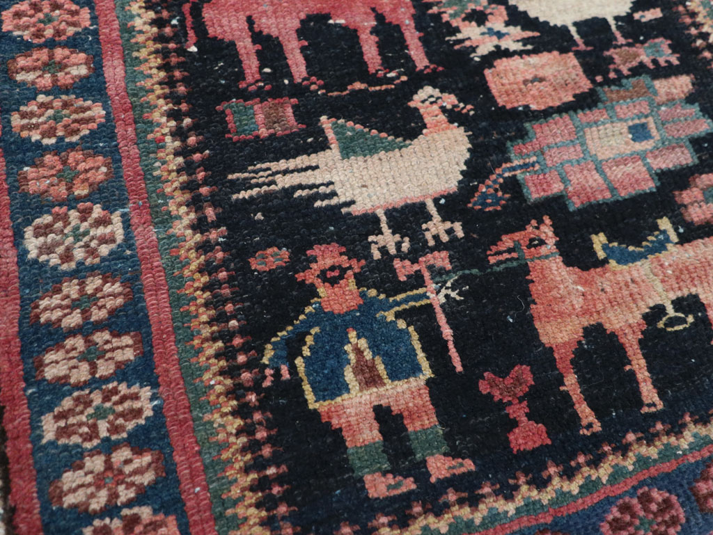 Antique Persian Kurdish Pictorial Throw Rug, No.31345 - Galerie Shabab