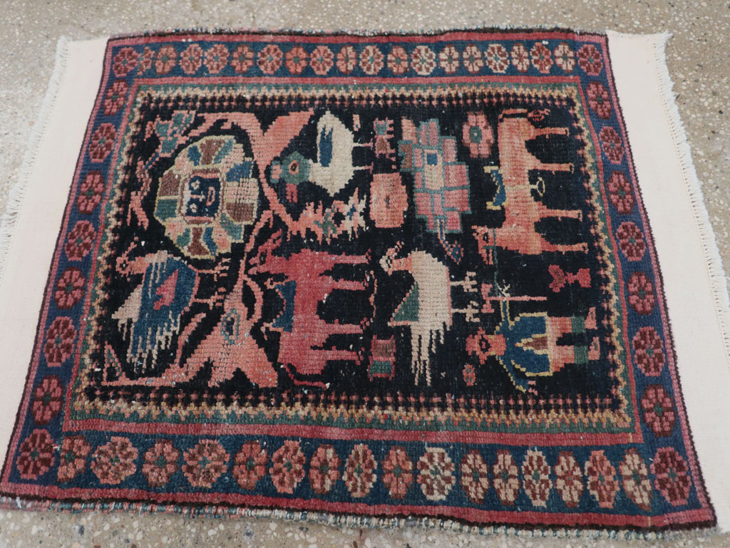Antique Persian Kurdish Pictorial Throw Rug, No.31345 - Galerie Shabab