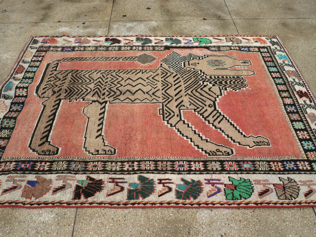 Vintage Persian Pictorial Gabbeh Accent Carpet, No.31410 - Galerie Shabab