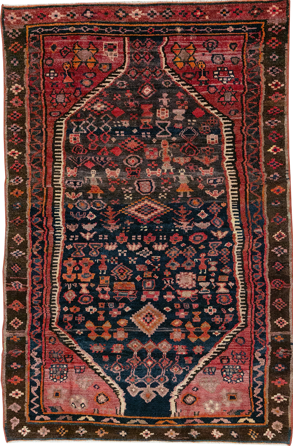 Vintage Persian Hamadan Pictorial Accent Rug, No.31413 - Galerie Shabab