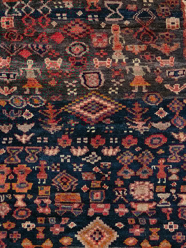 Vintage Persian Hamadan Pictorial Accent Rug, No.31413 - Galerie Shabab