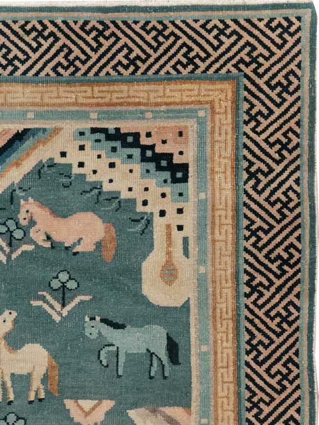 Antique Chinese Pictorial Throw Rug, No.31444 - Galerie Shabab