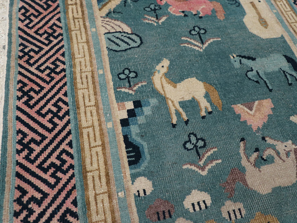 Antique Chinese Pictorial Throw Rug, No.31445 - Galerie Shabab