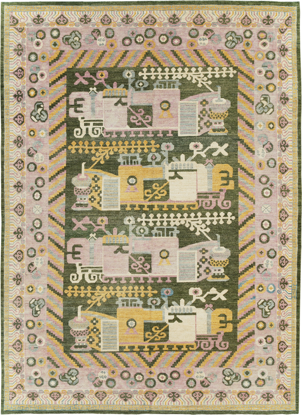 Modern East Turkestan Vase Khotan Room Size Carpet, No.31457 - Galerie Shabab