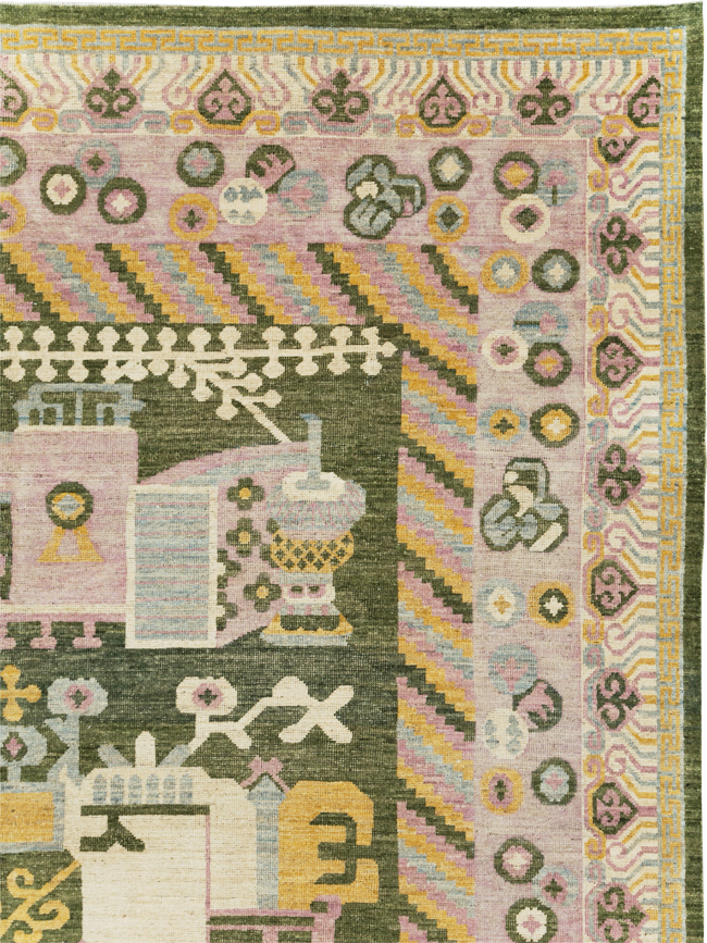 Modern East Turkestan Vase Khotan Room Size Carpet, No.31457 - Galerie Shabab