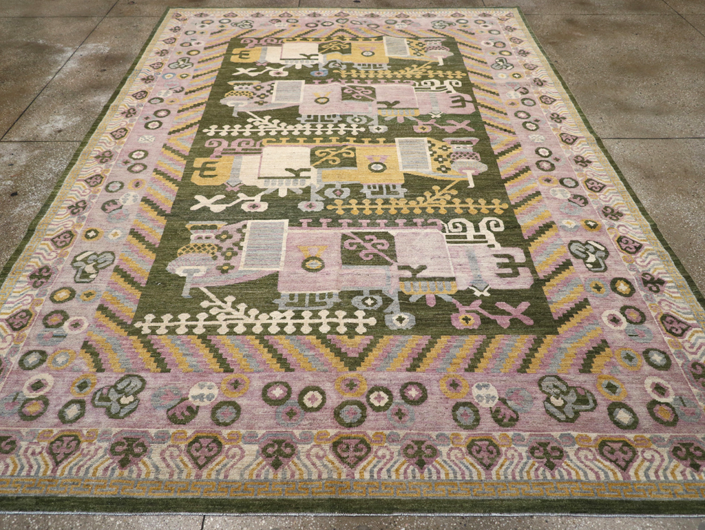 Modern East Turkestan Vase Khotan Room Size Carpet, No.31457 - Galerie Shabab