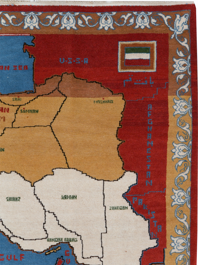 Vintage Persian Tabriz Pictorial Map Rug, No.31466 - Galerie Shabab