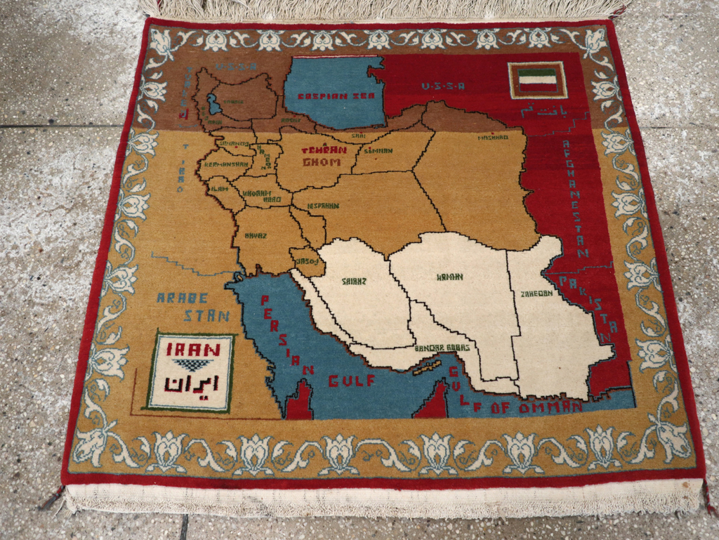 Vintage Persian Tabriz Pictorial Map Rug, No.31466 - Galerie Shabab