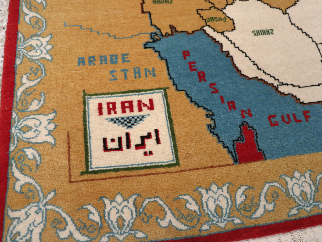 Vintage Persian Tabriz Pictorial Map Rug, No.31466 - Galerie Shabab