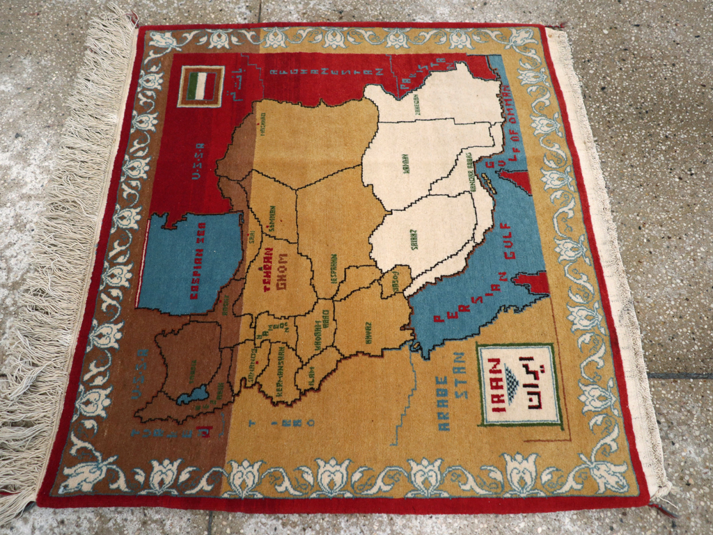 Vintage Persian Tabriz Pictorial Map Rug, No.31466 - Galerie Shabab