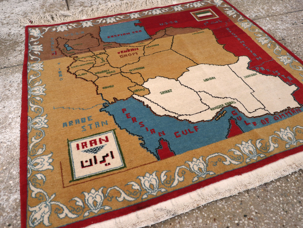 Vintage Persian Tabriz Pictorial Map Rug, No.31466 - Galerie Shabab