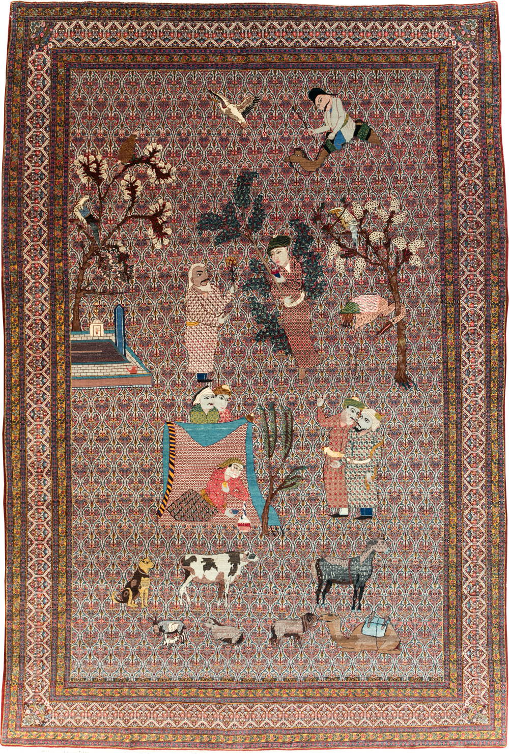 Antique Persian Tabriz Pictorial Room Size Carpet, No.31468 - Galerie Shabab