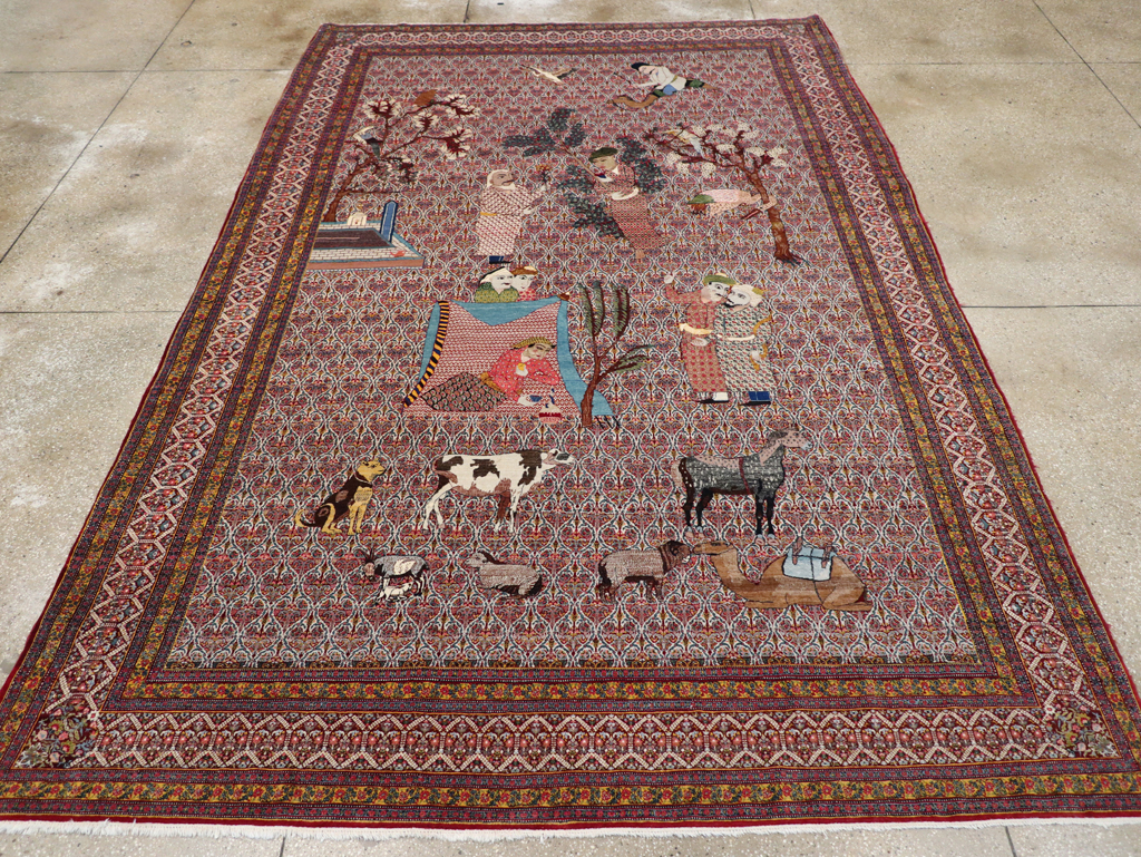 Antique Persian Tabriz Pictorial Room Size Carpet, No.31468 - Galerie Shabab