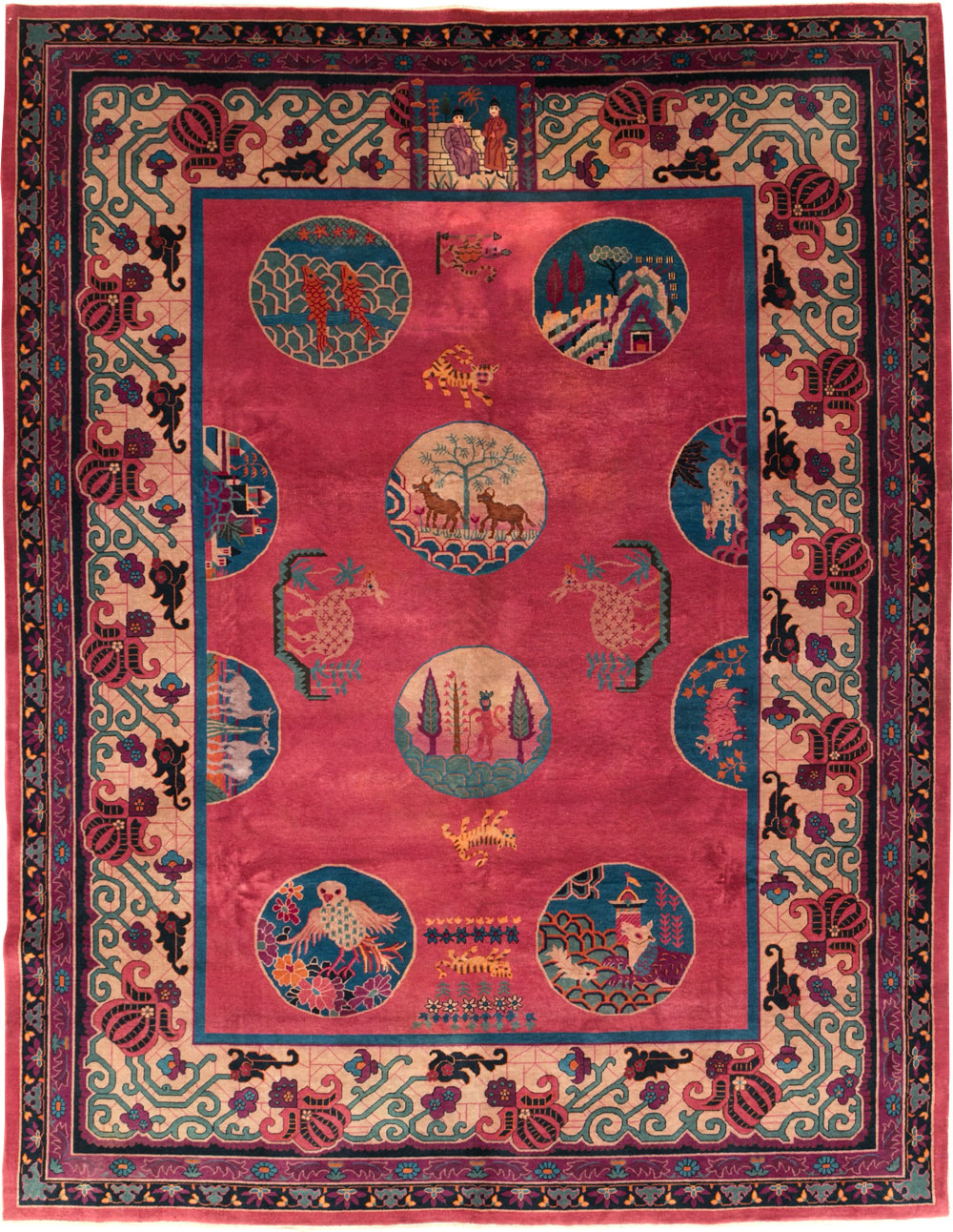 Vintage Chinese Pictorial Art Deco Room Size Carpet, No.31475 - Galerie Shabab