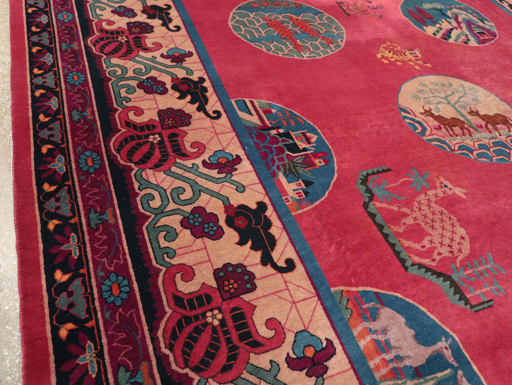 Vintage Chinese Pictorial Art Deco Room Size Carpet, No.31475 - Galerie Shabab