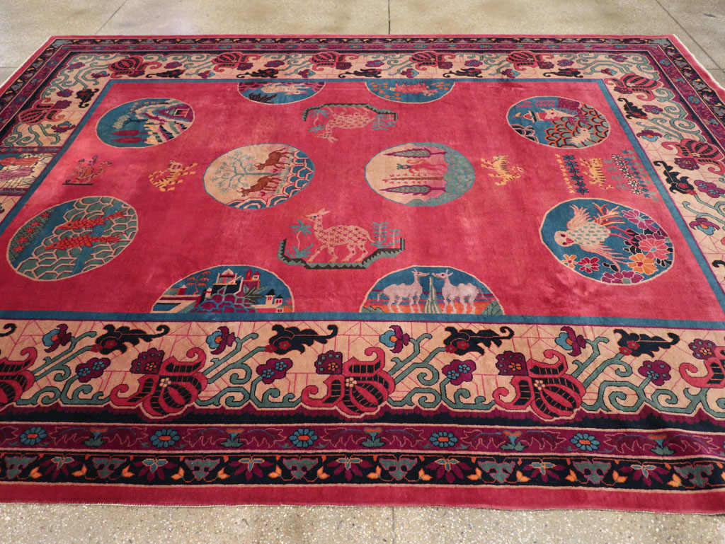 Vintage Chinese Pictorial Art Deco Room Size Carpet, No.31475 - Galerie Shabab