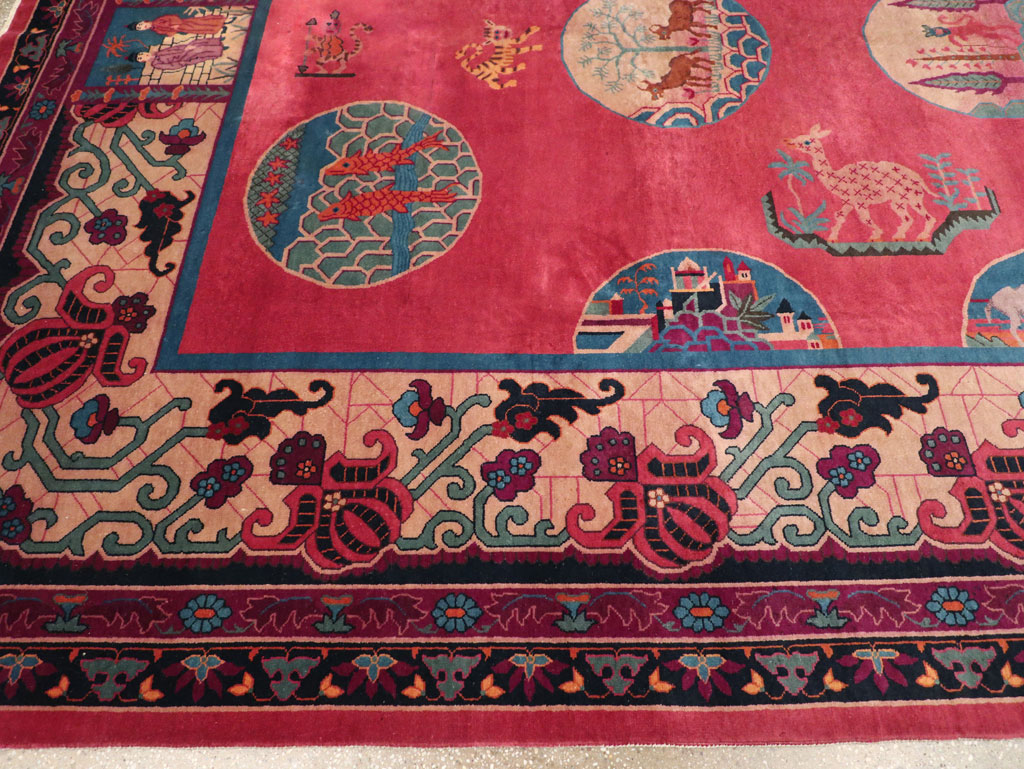 Vintage Chinese Pictorial Art Deco Room Size Carpet, No.31475 - Galerie Shabab