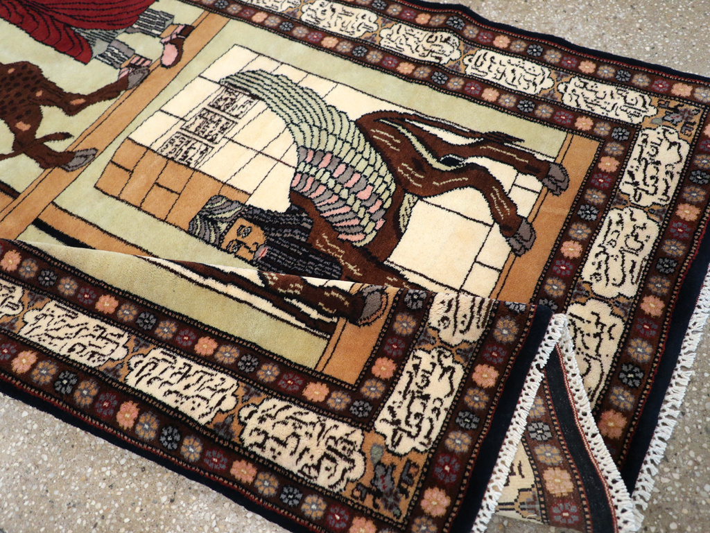 Vintage Turkish Zanjan Pictorial Accent Rug, No.31477 - Galerie Shabab