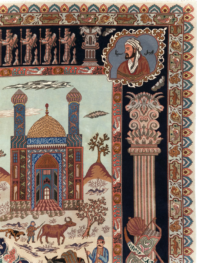 Vintage Persian Tabriz Pictorial Zodiac Accent Carpet, No.31489 - Galerie Shabab