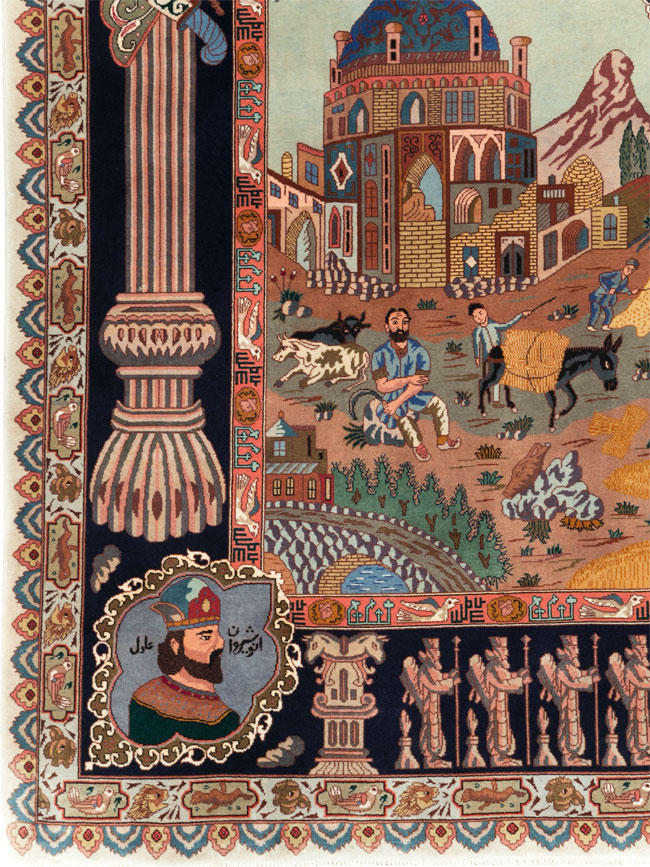 Vintage Persian Tabriz Pictorial Zodiac Accent Carpet, No.31489 - Galerie Shabab