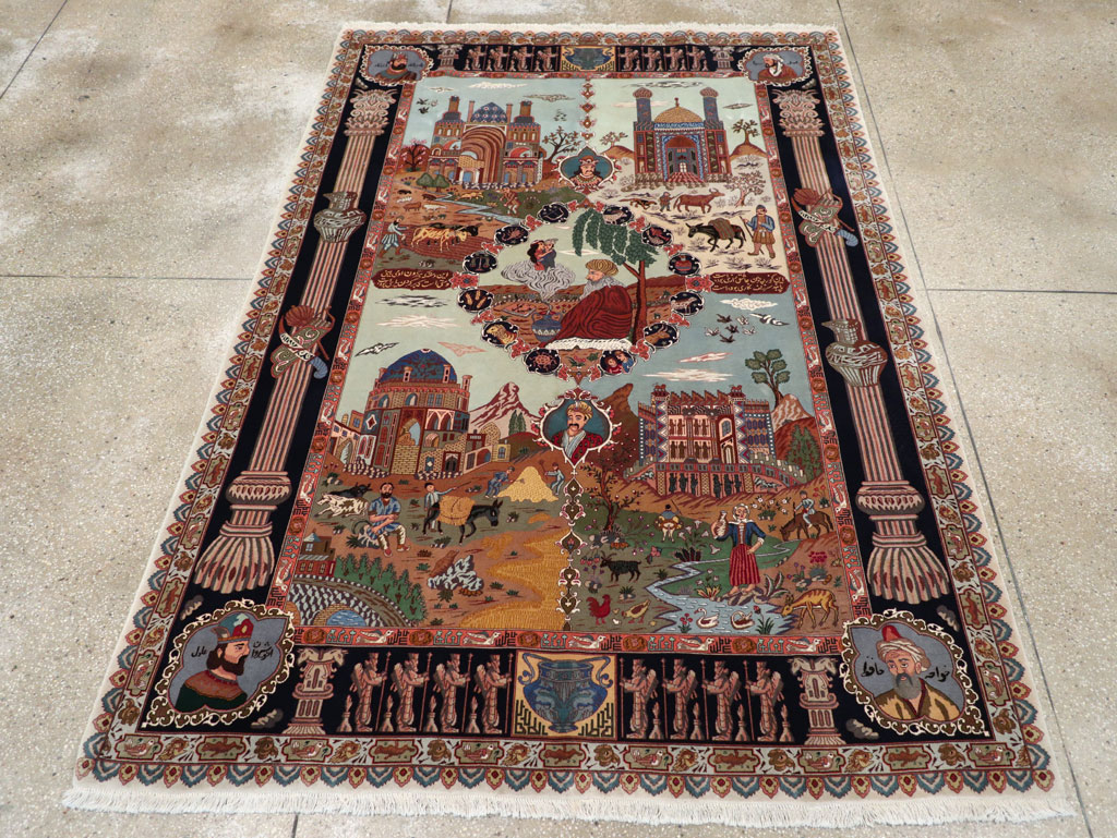Vintage Persian Tabriz Pictorial Zodiac Accent Carpet, No.31489 - Galerie Shabab