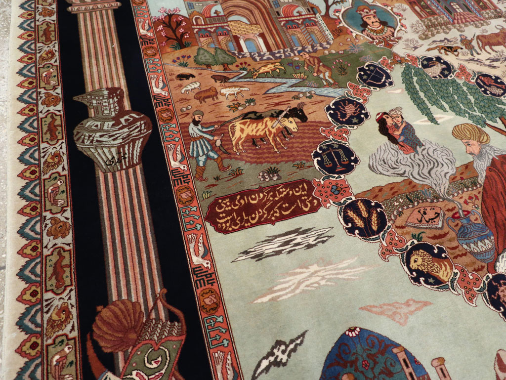 Vintage Persian Tabriz Pictorial Zodiac Accent Carpet, No.31489 - Galerie Shabab