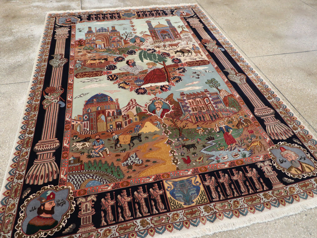 Vintage Persian Tabriz Pictorial Zodiac Accent Carpet, No.31489 - Galerie Shabab
