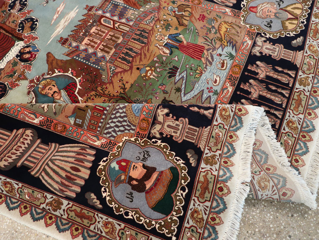 Vintage Persian Tabriz Pictorial Zodiac Accent Carpet, No.31489 - Galerie Shabab