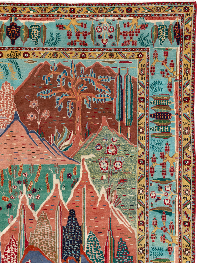 Vintage Persian Tabriz Pictorial Room Size Carpet, No.31566 - Galerie Shabab