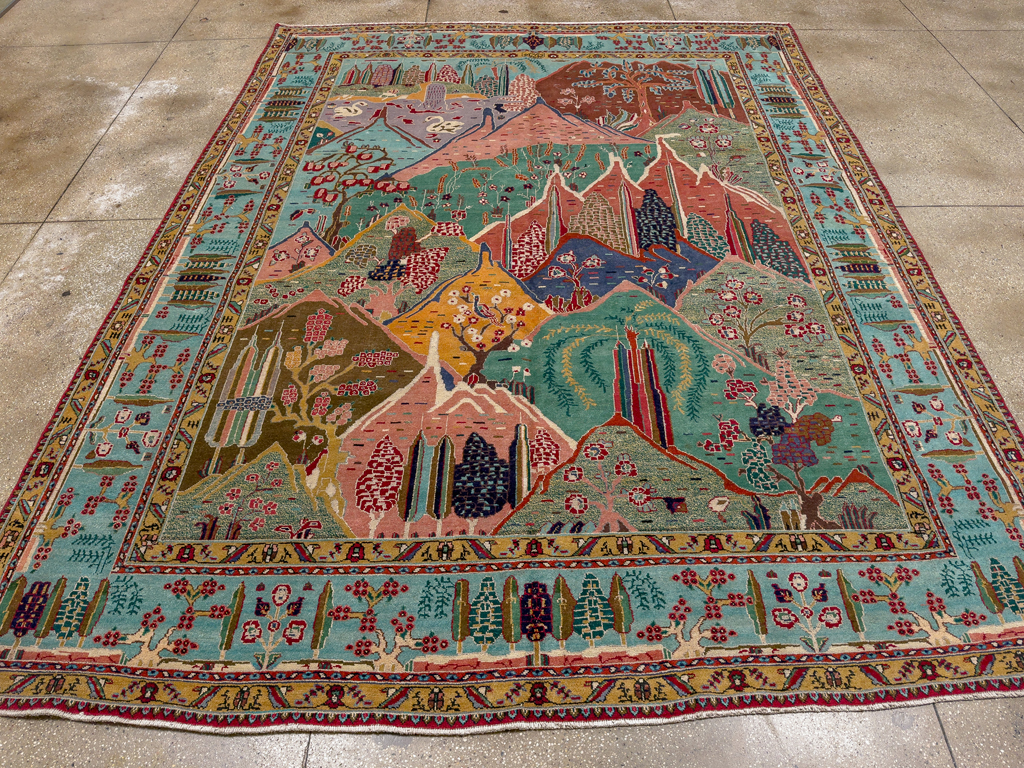 Vintage Persian Tabriz Pictorial Room Size Carpet, No.31566 - Galerie Shabab