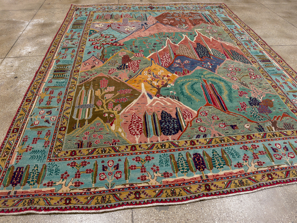 Vintage Persian Tabriz Pictorial Room Size Carpet, No.31566 - Galerie Shabab