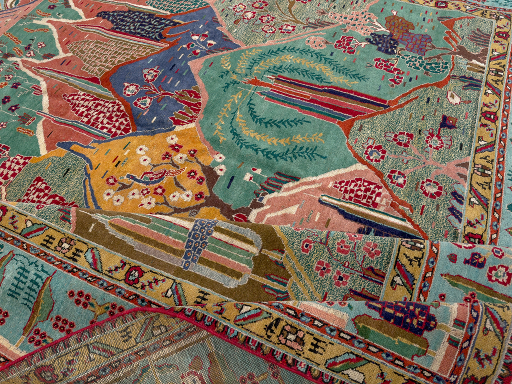 Vintage Persian Tabriz Pictorial Room Size Carpet, No.31566 - Galerie Shabab