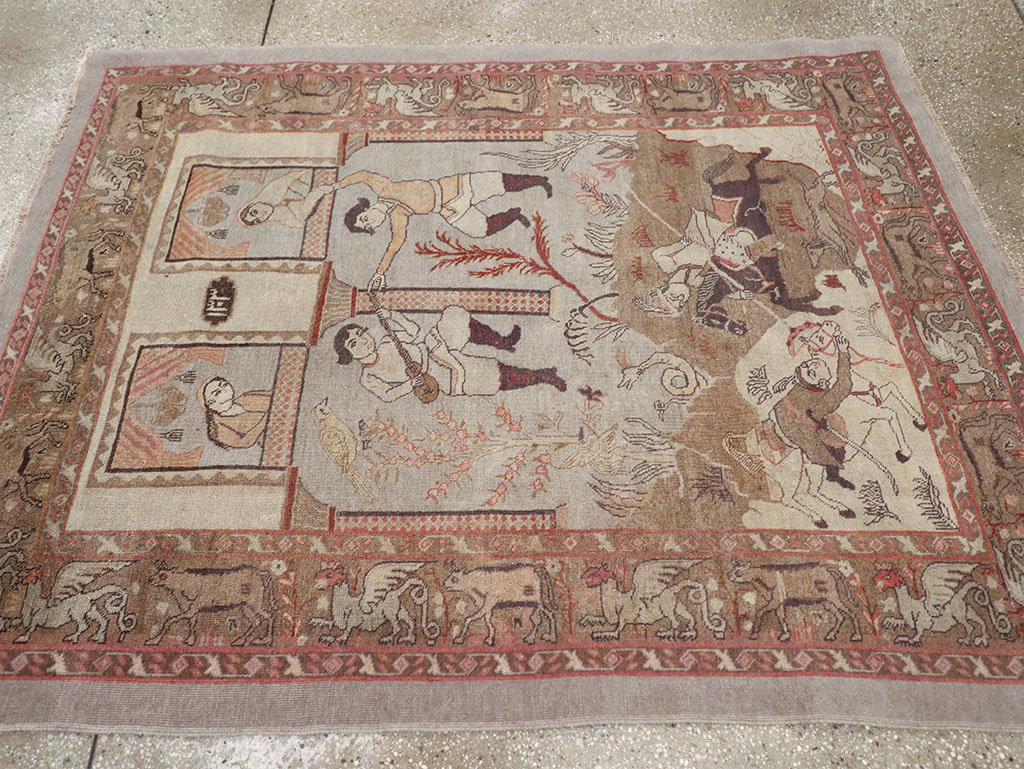 Antique Persian Pictorial Tabriz Rug, No.31588 - Galerie Shabab