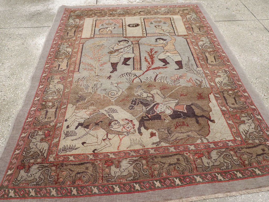 Antique Persian Pictorial Tabriz Rug, No.31588 - Galerie Shabab