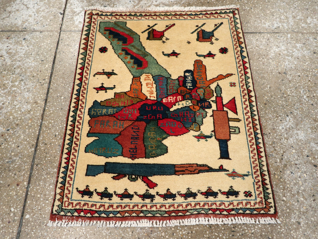 Vintage Afghan Pictorial War Map Rug, No.31625 - Galerie Shabab