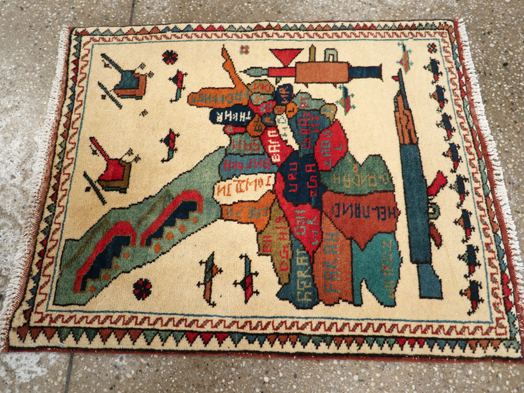 Vintage Afghan Pictorial War Map Rug, No.31625 - Galerie Shabab