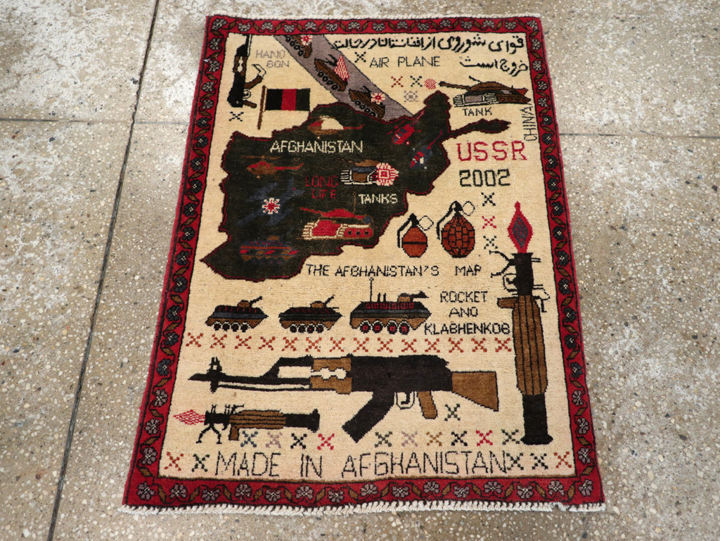 Vintage Afghan Pictorial War Map Rug, No.31626 - Galerie Shabab