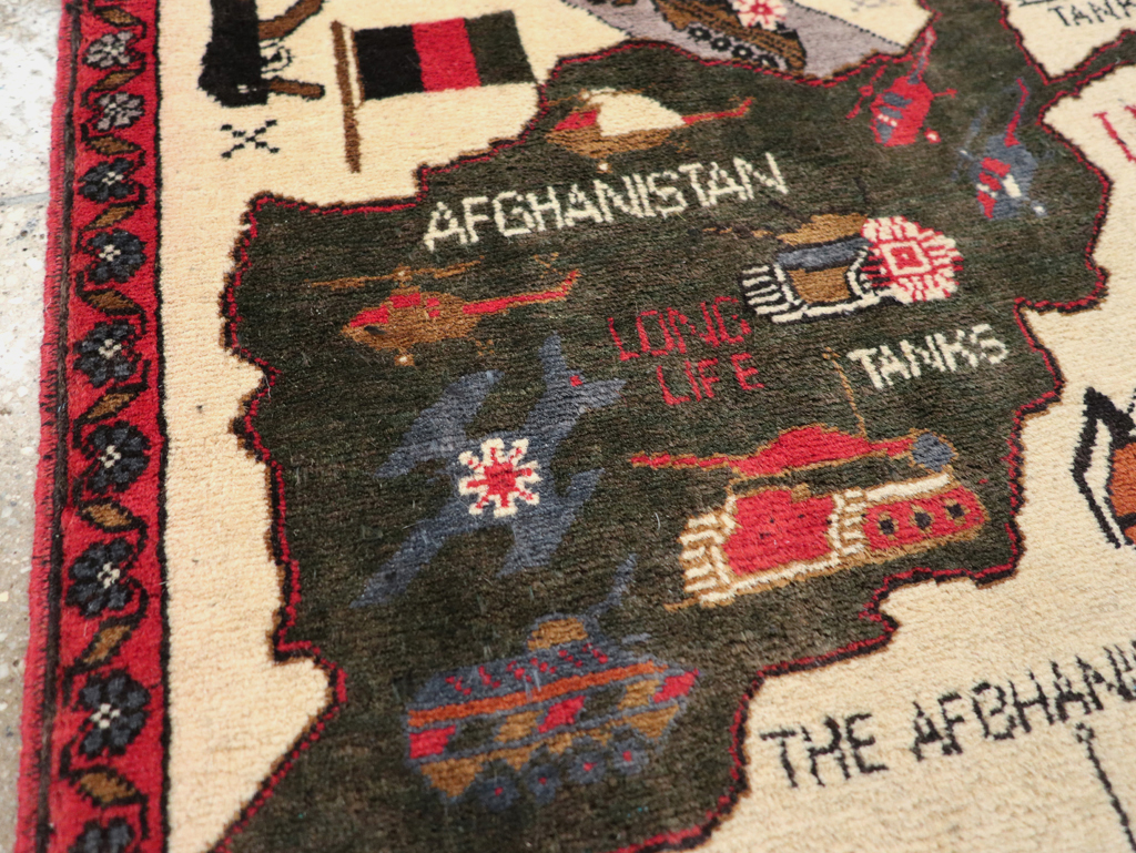 Vintage Afghan Pictorial War Map Rug, No.31626 - Galerie Shabab
