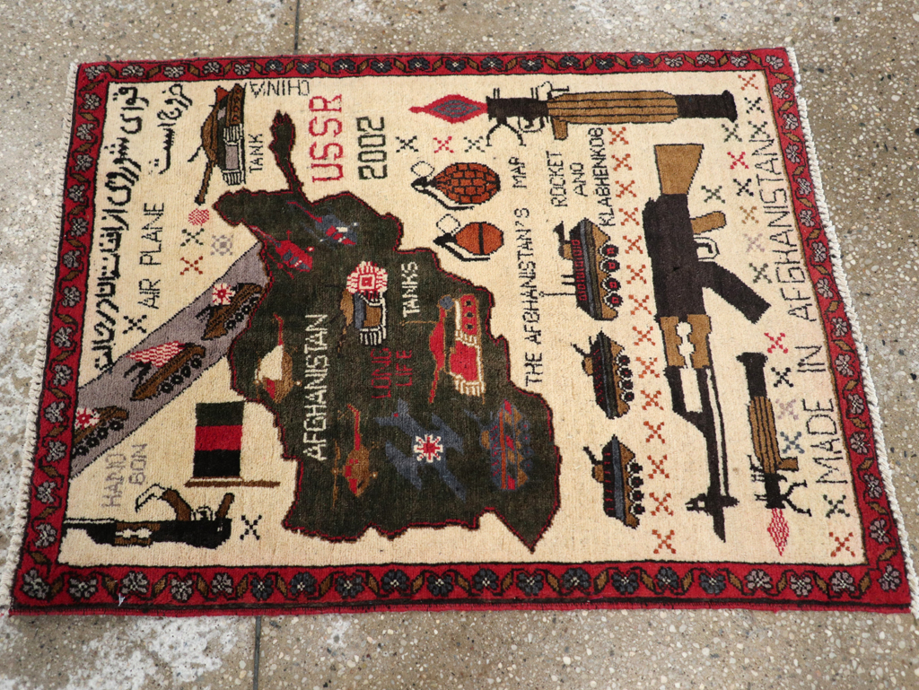 Vintage Afghan Pictorial War Map Rug, No.31626 - Galerie Shabab